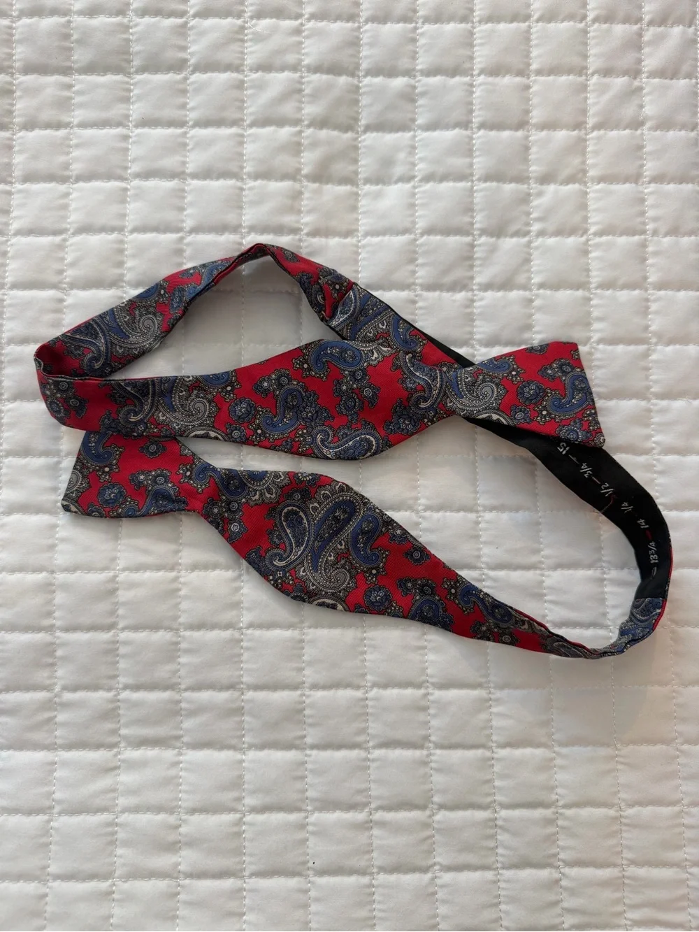 Red and blue paisley silk bow tie